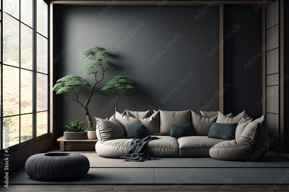 Japanese modern living room in earthy Morandi tones. Modern minimalist ...