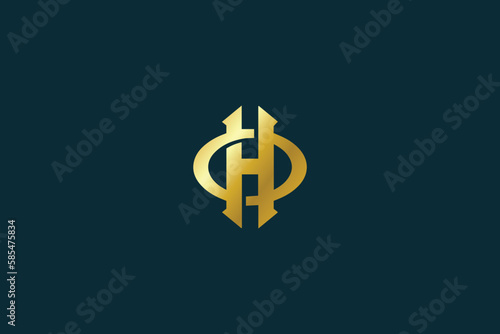 OH letter with golden typography brand logo design, oh lettering, oh elegant logo, oh golden icon