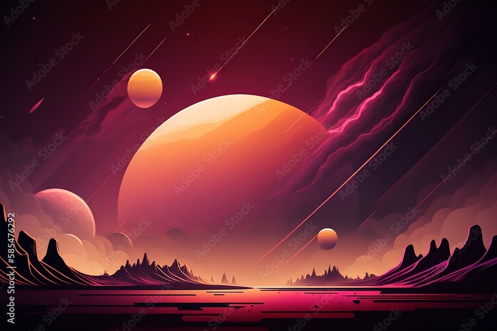 Surreal planetary sunset, Generative AI