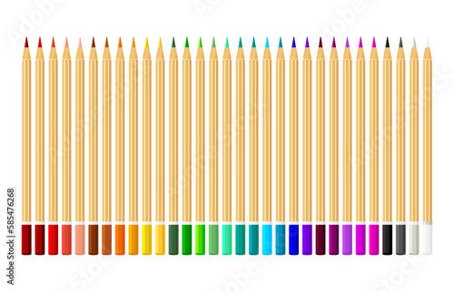 Set of realistic colorful pencils. Colored pencils isolated on white background. Template design for presentation, publications, education. Vector illustration.