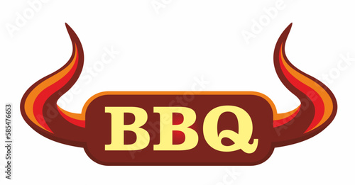 Symbol, Logo BBQ, einfache Grafik, mit Stierhörnern und mit symbolisch dargestellten Feuerfarben