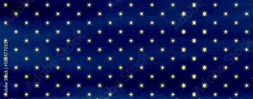 Pattern with night sky in medieval style. Gold stars on a dark blue background