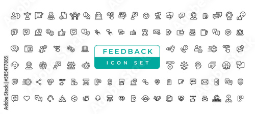 Customer service icon set. Containing customer satisfied, assistance, experience, feedback, operator and technical support icons. Line icon collection