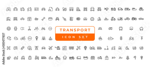 Transport, vehicle and delivery elements - minimal thin line web icon set. Outline icons collection. Simple vector illustration.