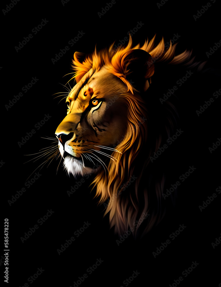 hand drawn lion portrait, lion muzzle and mane closeup, generative ai