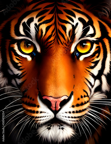 hand drawn tiger portrait  tiger muzzle closeup generative ai