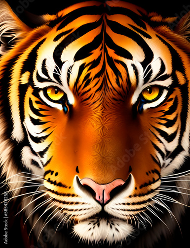 hand drawn tiger portrait  tiger muzzle closeup generative ai