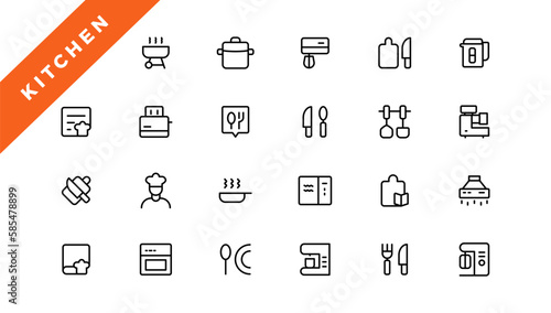 Vector line kitchen and cooking icons set. Kitchen and Cooking Icon