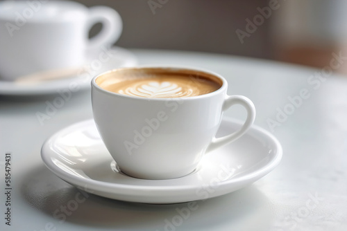 A delicious and frothy cappuccino served in a classic white porcelain cup. (Generative AI)