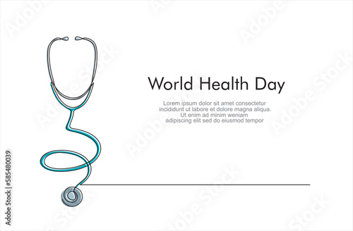 World health day. One line continuous drawing design of stethoscope
