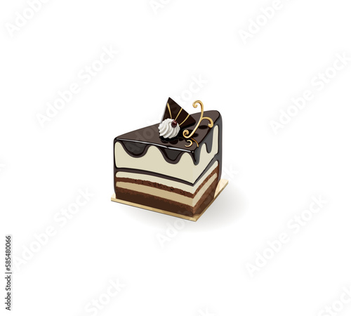 3D vector illustration of chocolate cake "bird's milk" based on pineapple soufflé on a white background