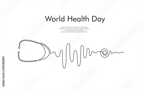 World health day. One line continuous drawing design of stethoscope