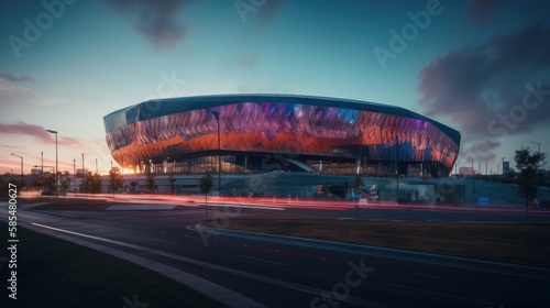 modern and shining building which looks like a soccer stadium - created by generative AI © Moritz