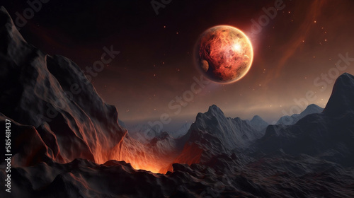 Red moon over the mountains