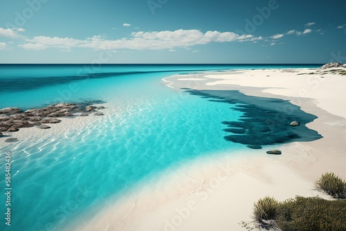 Elegant image of blue water and beach, This visual is fitting for your projects with Generative AI technology