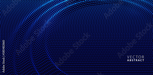 Abstract Blue Ripple Background. Wavy Halftone Dots. Vector 3d Illustration.