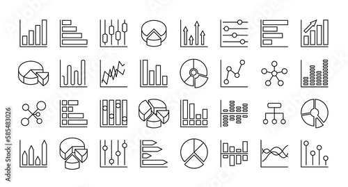 Set Icons diagram in linear style. Infographics icon chart vector graphics