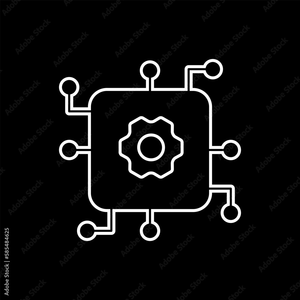 artificial intelligence icon set in line style, machine learning, smart robotic and cloud computing network digital AI technology: internet, solving, algorithm, vector illustration