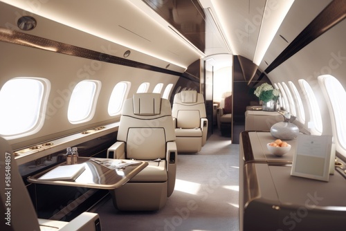 Private airplane interior.Cabin of luxury private jet 