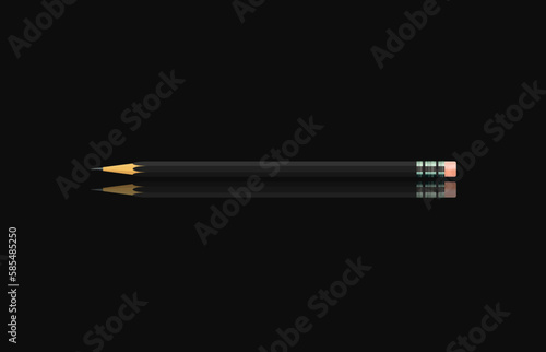 Black pencil on black background with soft shadow. Vector illustration.