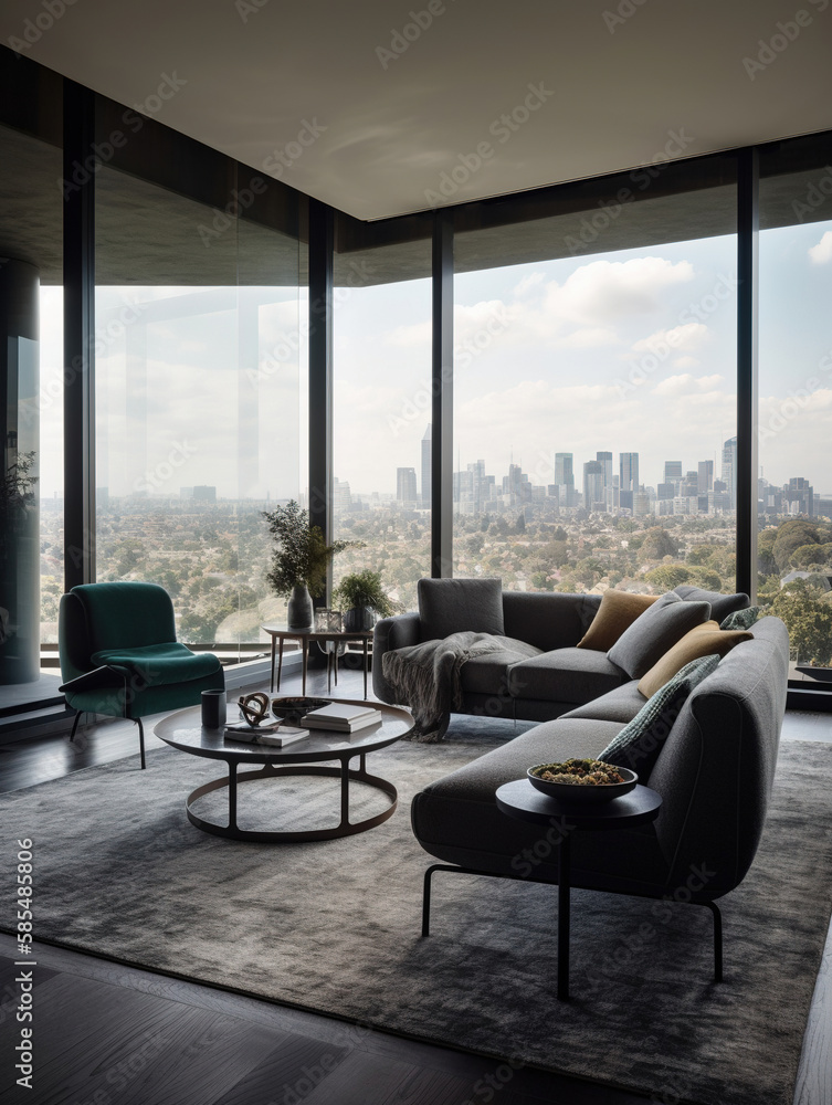 Obraz premium Modern living room with incredible view Generative AI