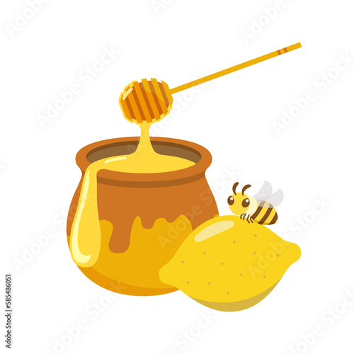 蜜つぼに入ったハチミツとレモン