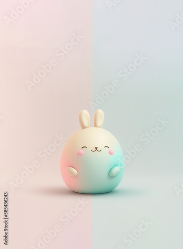 Easter egg with bunny ears on pastel background. Made in 3D style with generative AI, kawaii style