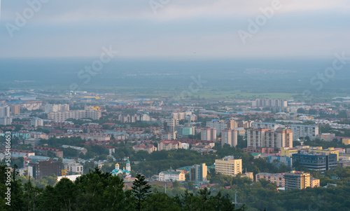 Fototapeta Naklejka Na Ścianę i Meble -  top view of Yuzhno-Sakhalinsk from Mount Bolshevik