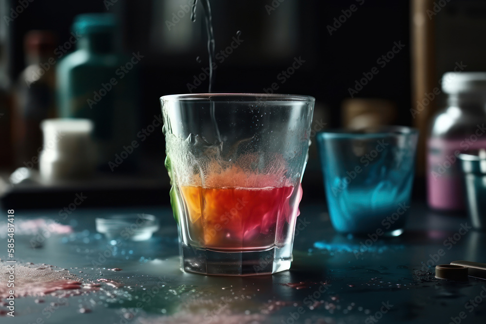 Red drink with ice. Cocktail making bar tools on the table generative ai Red drink with ice. Cocktail making bar tools on the table generative ai