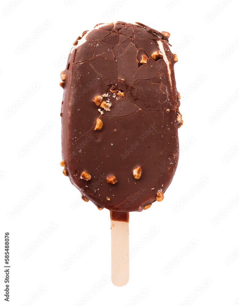 Popsicle ice cream with chocolate coating and nuts on a transparent background. isolated object. Element for design