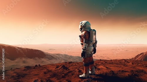 Astronaut exploring a new world, landing on Mars, 3D render, Generative AI
