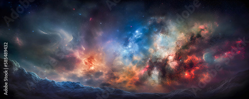 Galaxy with stars, planets, and other celestial bodies, vibrant and colorful, Generative AI