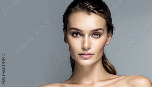 Beautiful woman face with healthy clean slon spa concept cosmetic skin care, Natural makeup and sparkling eyes on isolated background. Facial treatment, Cosmetology, beauty Concept. Generative AI