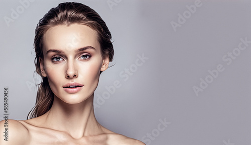 Beautiful woman face with healthy clean slon spa concept cosmetic skin care, Natural makeup and sparkling eyes on isolated background. Facial treatment, Cosmetology, beauty Concept. Generative AI