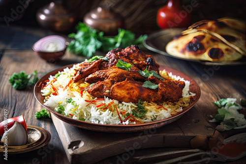 Indian Tandoori Chicken with Basmati rice  Indian cuisine  Generative AI