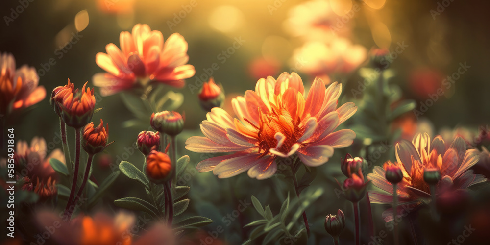 Sunlight Bathed Flowers in Nature - Generative AI