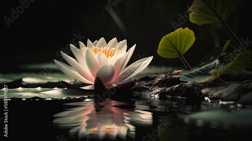 Beautiful Flower or Water Lily Floating on water . Generative AI