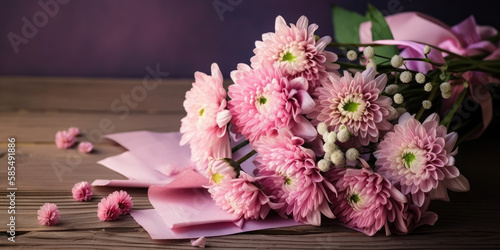 Bouquet of Pink Flowers, a Gift of Love and Appreciation with copy space. Perfect for Any Occasion. Generative AI