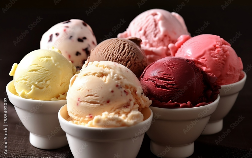 Ice cream scoops in the cups. Generative AI technology. Ice cream scoops in the cups. Generative AI technology.