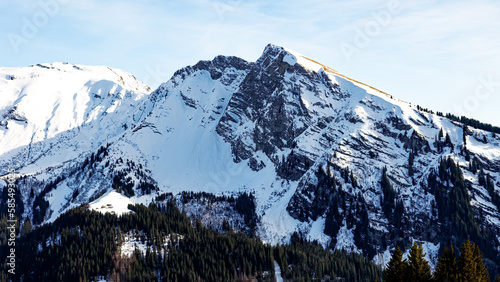 snow covered mountain peaks in Avoriaz, France, Rhone-Alpes
