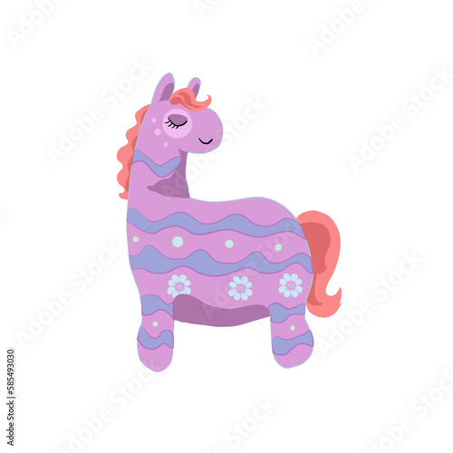 Colorful Mexican Pi  ata Shaped Like a Pony - vector illustration