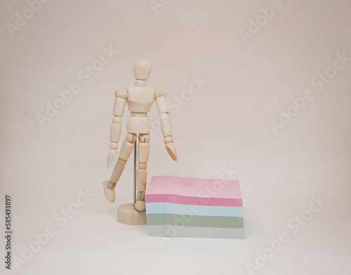 Wooden man model, manikin to draw human body anatomy serious standing pose. Mannequin control dummy figure vector simple illustration stock image