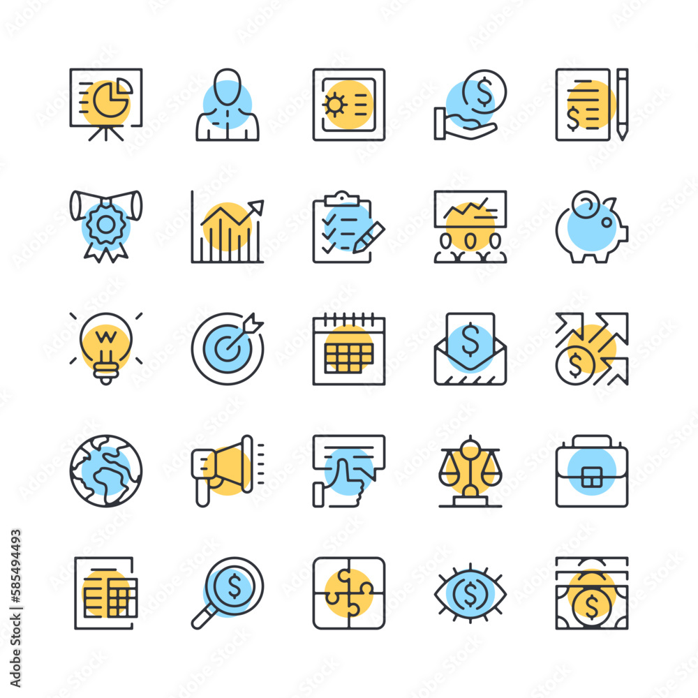 Business line icons. Set of financial icons. Black, blue and yellow colors. Modern outline graphic design. Vector line icons set Business line icons. Set of financial icons. Black, blue and yellow colors. Modern outline graphic design. Vector line icons set