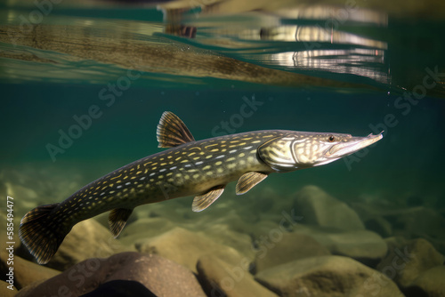 Pike underwater in the wild created with Generative AI technology.