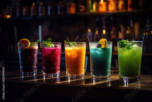  Ice Healthy fruit and vegetable smoothies in glasses on the bar generative ai