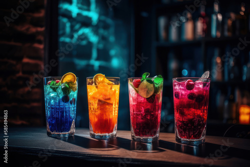  Ice Healthy fruit and vegetable smoothies in glasses on the bar generative ai