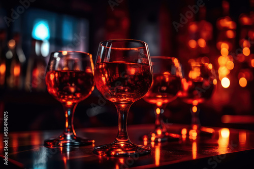 red wine in glasses on the bar in the nightclub generative ai