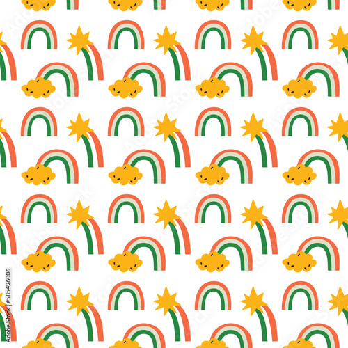 Saint Patrick's Day vector seamless pattern with ireland rainbow. Irish background for print, textile, wrapping paper, fabric