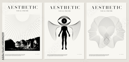 Vector minimalistic placard with illustration. Creative abstract artwork with hand drawn silhouette .