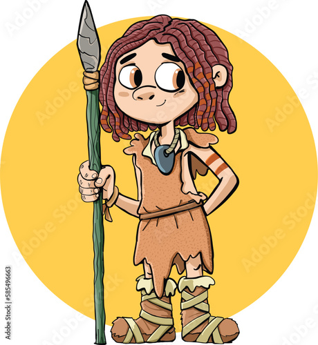 Prehistoric hunter boy with spear in hand